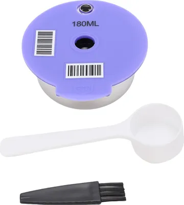Zdjęcie produktu dla Wielokrotnego użytku kubek na kapsułki z kawą ze stali nierdzewnej i silikonu z wymiennym filtrem, szczotką i łyżeczką do ekspresów do kawy, 180 ml