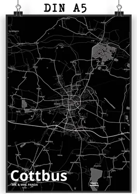 Produktbild von Mr. & Mrs. Panda Bild Cottbus DIN A5 - Geschenk, Stadt, Dorf Karte Landkarte Map Stadtplan, Wandbild, drucke, Kunstdruck, wanddeko, wandkunst