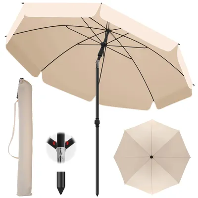 Image de Parasol de plage - Parasol rond - Hauteur réglable - Inclinable - Résistant aux UV - Toile - Avec sac de transport - Beige