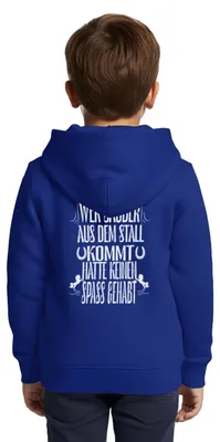 Produktbild von Spreadshirt Wer Sauber Aus Dem Stall Kommt Hatte Keinen Spaß Kinder Premium Organic Zip Hoodie, 122/128 (6 Jahre), Royalblau