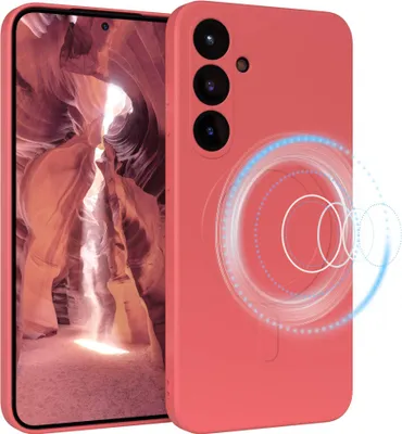 Produktbild von EAZY CASE - Silikonhülle magnetisch für Samsung Galaxy S25 Plus, Hülle Silikon, weich stoßfeste Magnet Handyhülle, Schutzhülle mit Kameraschutz, TPU Bumper in Rot