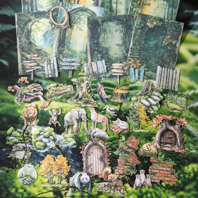 Produktbild von Scrapbook-Sticker-Set - 100-teilig mit Waldtiermotiven - für Bullet Journal und DIY-Gestaltung - Jungle Adventure