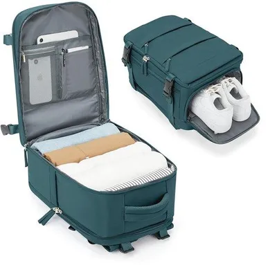 Obrázek produktu pro Cestovní taška Ryanair 40 x 20 x 25 cm – malá cestovní taška do letadla, dámský cestovní batoh 20 l, voděodolná, s přihrádkou na boty, přihrádkou na 14palcový notebook, modrá