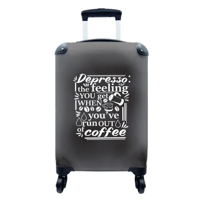 Produktbild von MuchoWow® Koffer Handgepäck Trolley Rollkoffer Kleine Reisekoffer mit 4 Rollen - Kaffee - Sprichwörter - Kaffeebohnen - Cabin Size < 55x40x23 cm & 55x40x20 cm - Fotokoffer - Kabinenkoffer - Boardgepäck - Reise-Box - Reisekoffer - Reisegepäck - Koffer mit Bild - Trolley für Kinder
