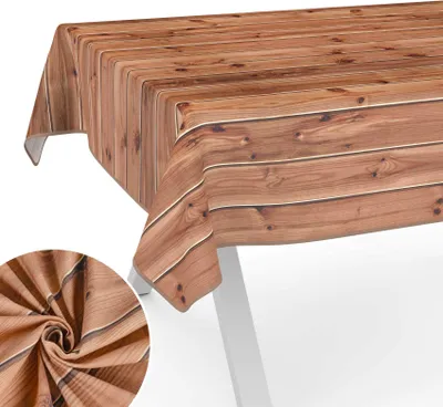Produktbild von Tischdecke Holz aus Textil mit Exclusiven Motiven wasserabweisend Tischtuch Tischwäsche Aquarell Braun Breite 140cm Länge 140cm mit Paspelband