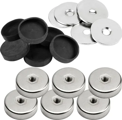 Produktbild von vasalat Topfmagnet mit Innengewinde, Magnet mit Metallscheiben und Gummi-Kappen, Rundmagnet ø 20mm, Neodym vernickelt 18-teilig