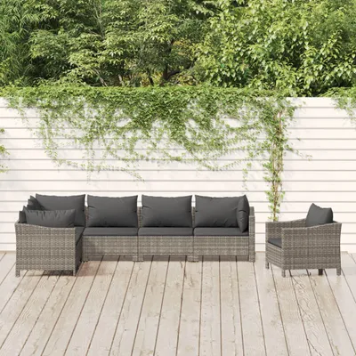 Image de The Living Store Ensemble de salon de jardin 7 pièces avec coussins Gris Poly Rattan