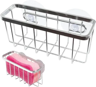 Zdjęcie produktu dla Uchwyt na gąbkę do mycia naczyń - Organizer na ściereczki - System organizacji kuchni - Stal nierdzewna - 6x7x6 cm - Srebrny