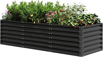 Imagen del producto de Cama elevada de metal, 240x60x90 cm. Cama elevada independiente para jardín y balcón, con capacidad de 1296 litros. Maceta para jardín, ideal para cultivar verduras, flores y frutas, color gris oscuro