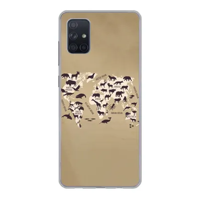 Produktbild von MuchoWow® Handyhülle Schutzhülle Hülle für Samsung Galaxy A71 Weltkarte - Tiere - Braun Silikon Softcase Handy Hülle - Kartenbesitzer