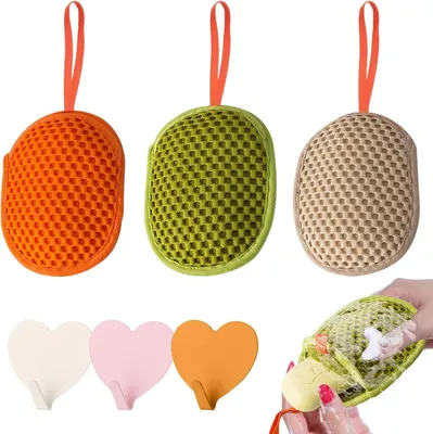 Produktbild von 3 Nylon-Seifensäckchen für feste Seife mit selbstklebenden Haken, Seifenbeutel zum Duschen und Aufschäumen, für Bäder (Farbe 1)