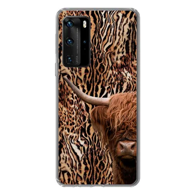 Produktbild von MuchoWow® Handyhülle Schutzhülle Hülle für Huawei P40 Pro Schottischer Highlander - Kuh - Pantherdruck Silikon Softcase Handy Hülle - Schutz