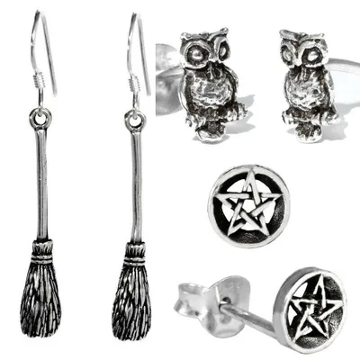 Produktbild von Magie Hexe Pentagramm Besen Zauber Eule Ohrstecker Ohrringe Ohrhänger