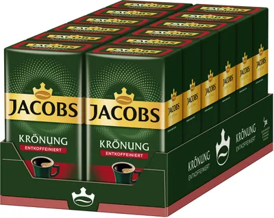Produktbild von JACOBS Filterkaffee Krönung entkoffeiniert Kaffee gemahlener Röstkaffee 12 x 500g
