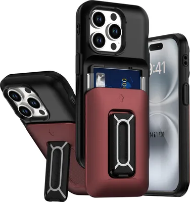 Produktbild von Kartenhalter Handyhülle für iPhone 13 Pro, Weiches TPU Brieftasche, Heavy Duty Ständer Hülle Rot