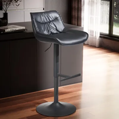Produktbild von WOHNLING Barhocker Kunstleder Schwarz Hocker mit Lehne 86 106 cm Küchenhocker Höhenverstellbar Modern 100 kg Barstuhl Tresenhocker mit Metall