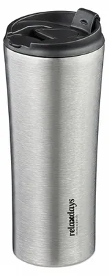 Image de Mug isotherme Relaxdays, 400 ml, pour boissons chaudes et froides, mug à café étanche en acier inoxydable, sans BPA, argent/noir