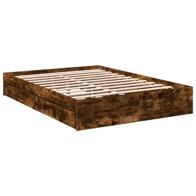 Productafbeelding van Bedframe met lades bewerkt hout gerookt eikenkleurig 135x190 cm