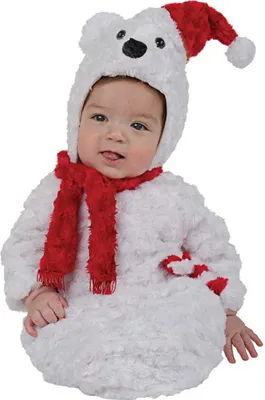 Produktbild von Flauschiges Weihnachts Eisbär Plüsch Kostüm für Babys | 0-6 Monate