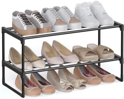 Produktbild von PromoHome® Aufbewahrungsregal für Schuhe mit 2 Ablagen - Schwarz, 68x30x33 cm, Metall/Kunststoff