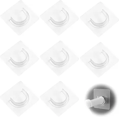 Imagen del producto de Soportes autoadhesivos para cortina de ducha, 8 unidades, blancos/transparentes, para barras de ducha