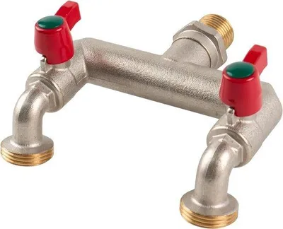 Produktbild von Famanu Wasserhahn Doppelanschluss 1/2 Zoll für Garten mit 2 3/4 Zoll BSP Gartenschlauch - Waschmaschine - Regenfass Außenhahn