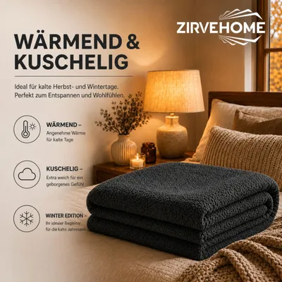 Produktbild von CashmereTouch  Wohndecke Fleece decke Kuschelig weich & Flauschig 150x200 cm Anthrazit