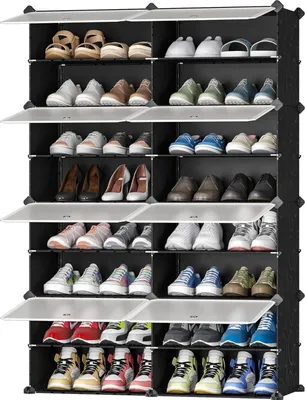 Zdjęcie produktu dla Półka na buty - Szafka na buty - Szafka na buty z drzwiami - Wielofunkcyjna - Modułowy organizer na buty - Wyjmowana przegroda - Plastikowa i metalowa rama - Systemy półek - 31x124x124cm (3x8 separacji) - Mleczny biały