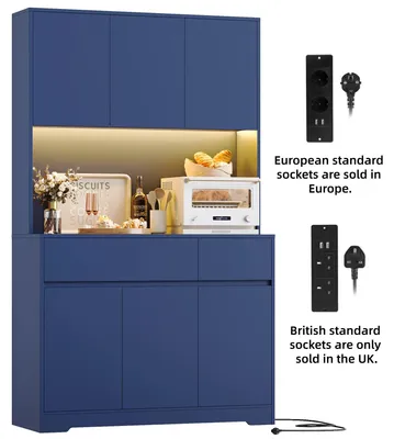 Immagine prodotto di Credenza alta da cucina - Credenza dispensa - 180x100x38,5 cm - 6 ante e 2 cassetti - Illuminazione a LED e presa di corrente - Ripiani regolabili - Blu