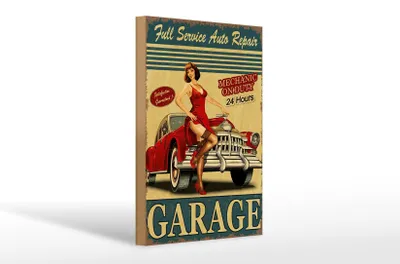 Produktbild von Holzschild Pinup 20x30cm Garage Full Service Auto Repair