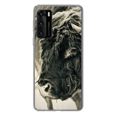 Produktbild von MuchoWow® Handyhülle Schutzhülle Hülle für Huawei P40 Schottischer Highlander - Schnee - Hörner Silikon Softcase Handy Hülle - Handytasche
