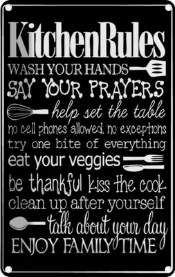 Produktbild von vianmo Blechschild 18x12 cm Kitchen Rules wash your hands