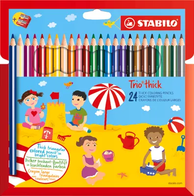 Produktbild von STABILO Dreikant-Buntstift - Trio dick - 24er Pack - 24 verschiedene Farben und Spitzer