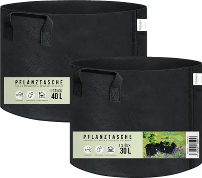 Produktbild von CINNEA Pflanztasche 2er Set 30L und 40L aus Filz-Stoff, Pflanzsack, Hochbeet