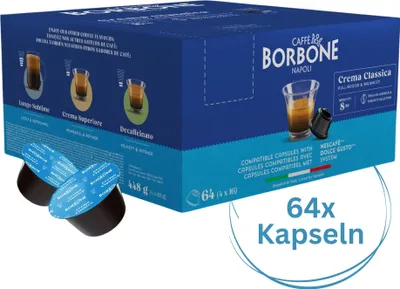 Produktbild von Caffè Borbone Crema Classica - 64 Kaffeekapseln - vollmundig & ausgewogen - Kompatibel mit Kaffeemaschinen der Marke Nescafè®* Dolce Gusto®*