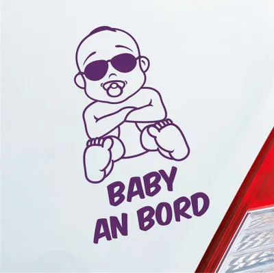 Produktbild von Auto Aufkleber Baby an Bord on Tour Junge mit Sonnenbrille 17x17 cm Lila Sticker Heckscheibenaufkleber