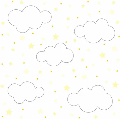 Produktbild von 140 Wandtattoo Wolken, Sterne und Punkte Set gelb weiß - 87 Stück - Größe 750 x 420 mm