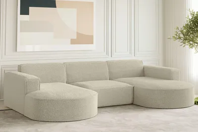 Produktbild von Kaiser Möbel Ecksofa Designer, Sofa U Form MODENA Stoff Loop Beige