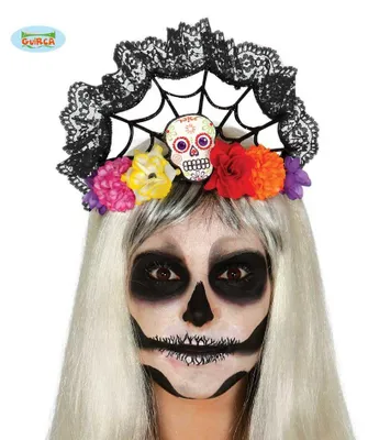 Produktbild von Buntes Halloween Totenkopf Diadem für Damen