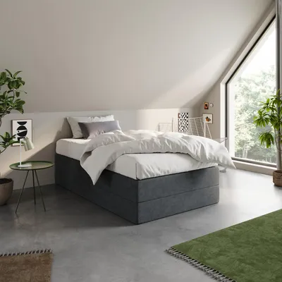 Produktbild von Home Collective Boxspringbett Polsterbett Bett wählbare Matratze Kaltschaum H3, Micro-Velours, platzsparend ohne Kopfteil | 100x200 | Anthrazit