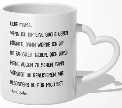 Produktbild von 22Feels Mama Geschenk von Sohn Muttertag Geburtstag Mutter Tasse Weihnachten Kaffeetasse Frauen Beste Eltern (Herzhenkel Weiss)