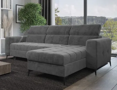 Produktbild von Easy4You Ecksofa Filo Grau L-Form – 256x101x175 cm - Schlafsofa mit Bettkasten und Schlaffunktion - Eckcouch mit Stauraum und Metallfüße, Verstellbare Kopfstützen – Stoff Monolith 85