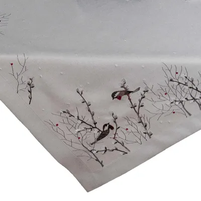 Produktbild von Tischdecke DINA Vögel Spatzen auf Weidenästen Polyester 85 x 85 cm