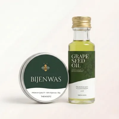Productafbeelding van TheWootz Onderhoudsduo Snijplank 20ml – 100% Druivenpitolie + Bijenwas 50g – Compleet Onderhoud voor Houten & Bamboe Snijplanken