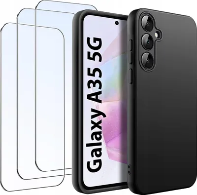 Immagine prodotto di SET Custodia per Samsung A35 5G opaca nera in silicone sottile + 3 PEZZI DI VETRO