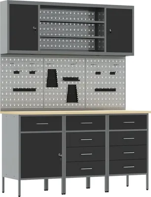 Produktbild von Möbel 7-tlg. Werkbank-Set Schwarz Stahl - Werkbänke 3321448