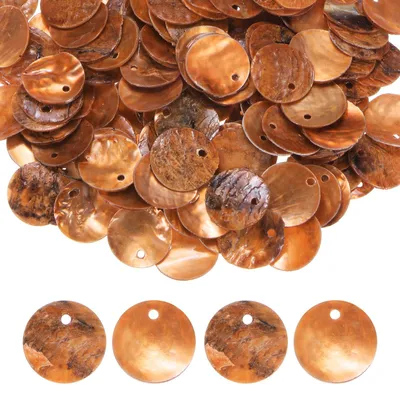 300 Muschelperlen, flach, rund, 15 mm, orange, mit Loch