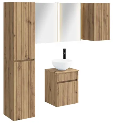 Image de vidaXL Ensemble de 5 meubles de salle de bain, style artisanal, en bois imitation chêne