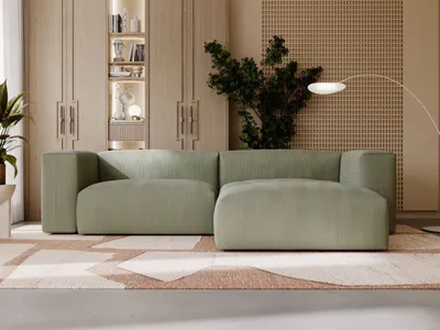 Produktbild von GrainGold Ecksofa L-Form Landi Rechts - Moderne Cord Ecksofa, Wohnzimmer Sofa - Eckcouch Grün (Lincoln 37)