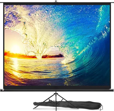 Imagen del producto de Pantalla de proyección con soporte, de 100-120 pulgadas (aproximadamente 254-305 cm), para uso en interiores y exteriores, ideal para presentaciones de películas o en oficinas, con ajuste de altura